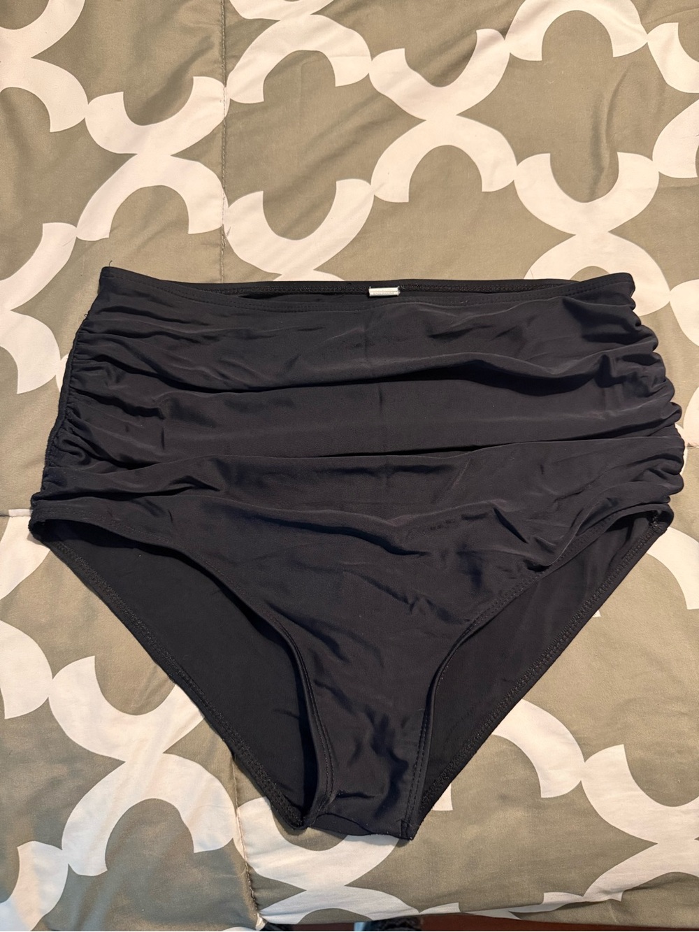 Black Ruched High-Waisted Bikini Bottom – Women’s Size M